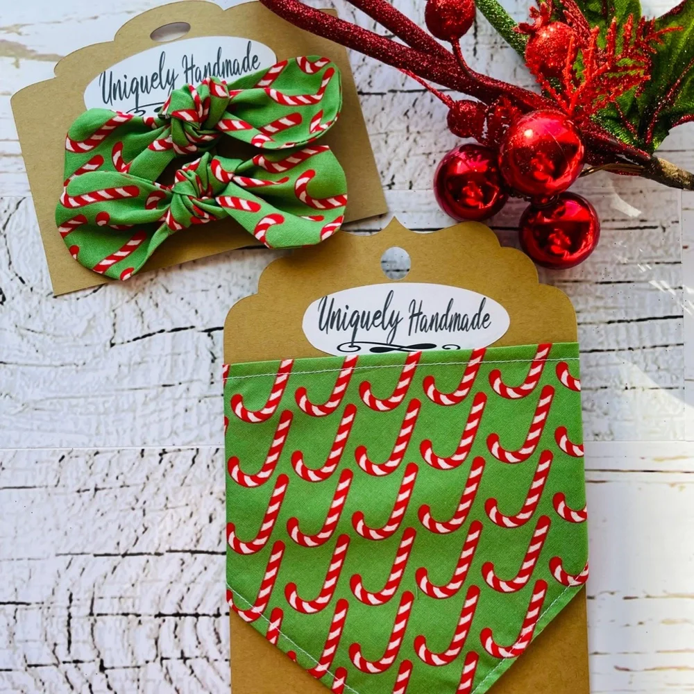 Dog Bandana, Bow ,Christmas Picture ,Matching Set, Photoshoot, Picture Perfect ,
